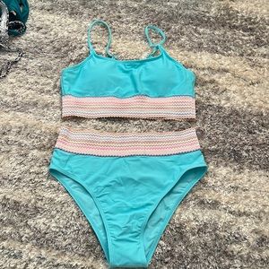 High waisted bikini; blue swim suit
